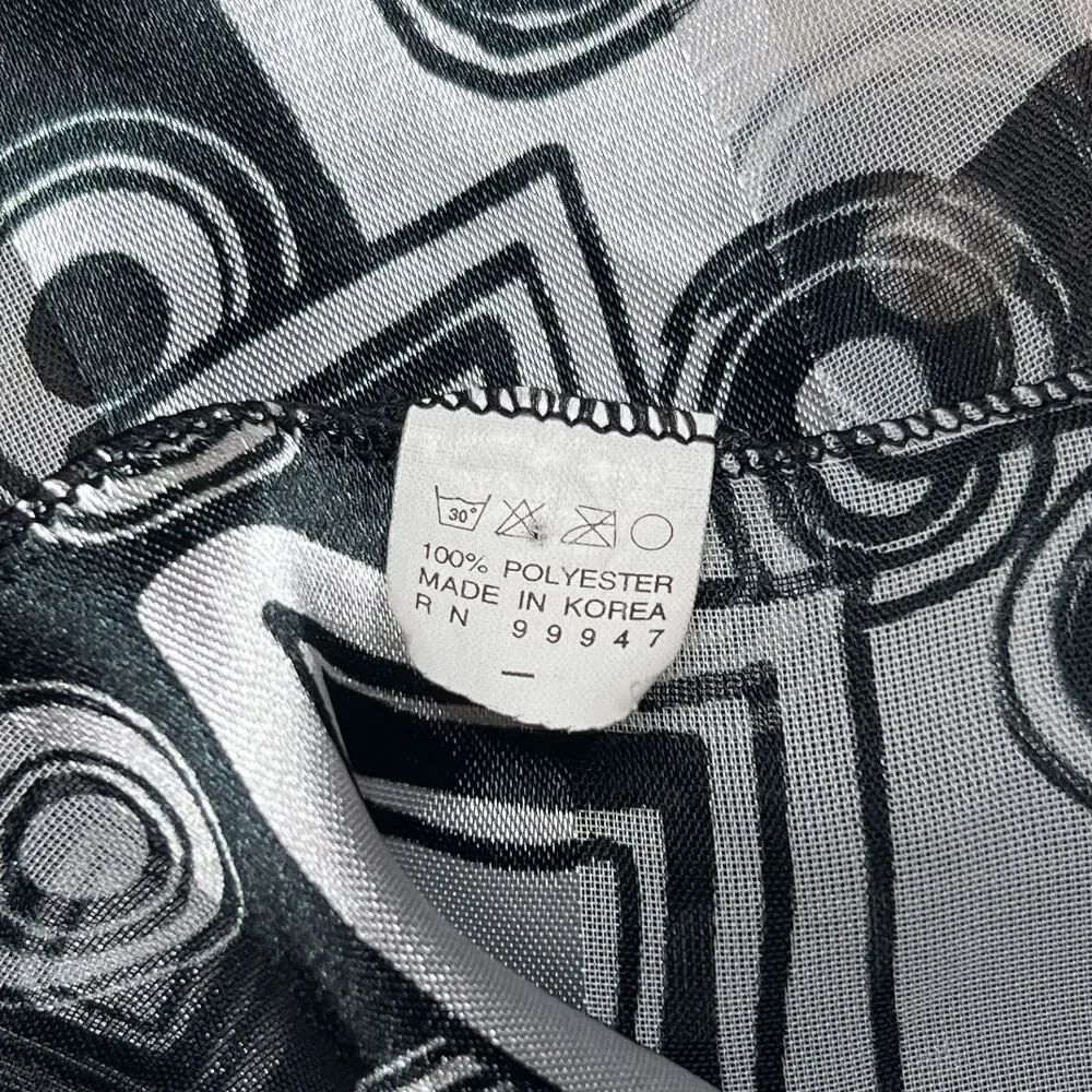 Vintage 90s Black & White Geometric Print Satin Scarf Rectangle Y2K McBling Euro